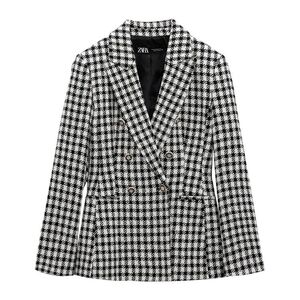 NWT Zara Plaid Double Breasted Blazer in Black/ White Medium